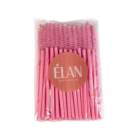 Elan Professional Line — одноразовая нейлоновая щеточка для бровей, розового цвета 50 шт