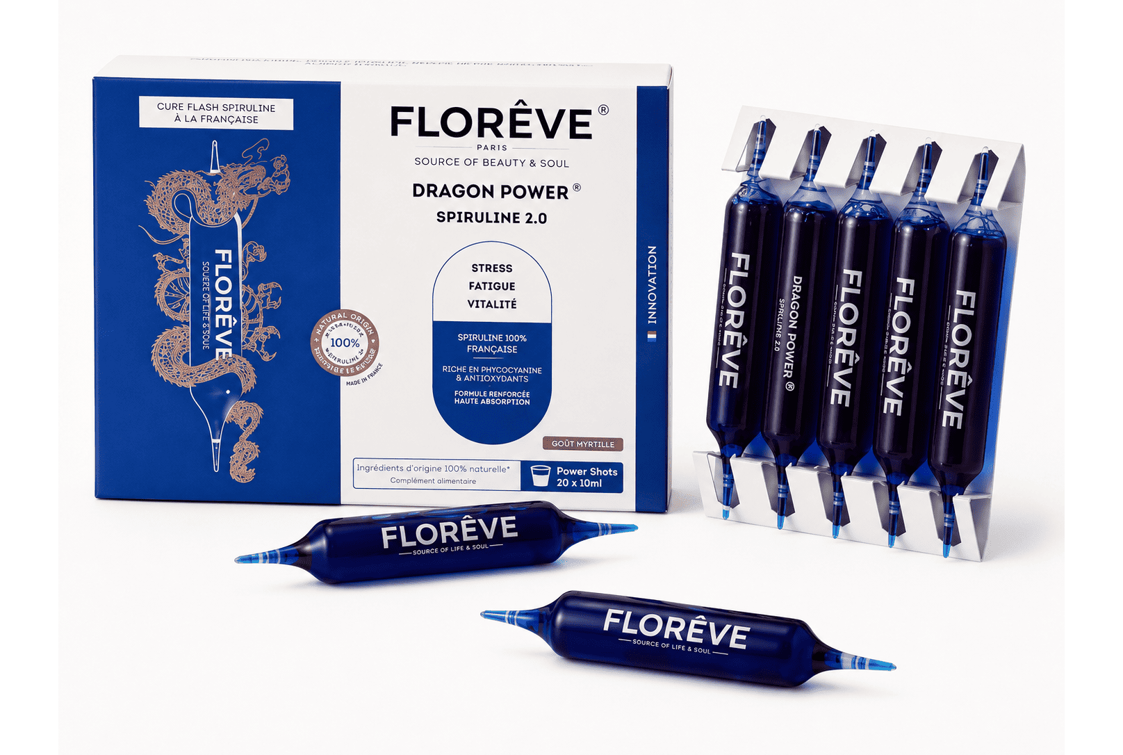 Floreve [IN] Dragon Power Spiruline 2.0 - Ампули для тонусу та продуктивності зі спіруліною 20х10 мл