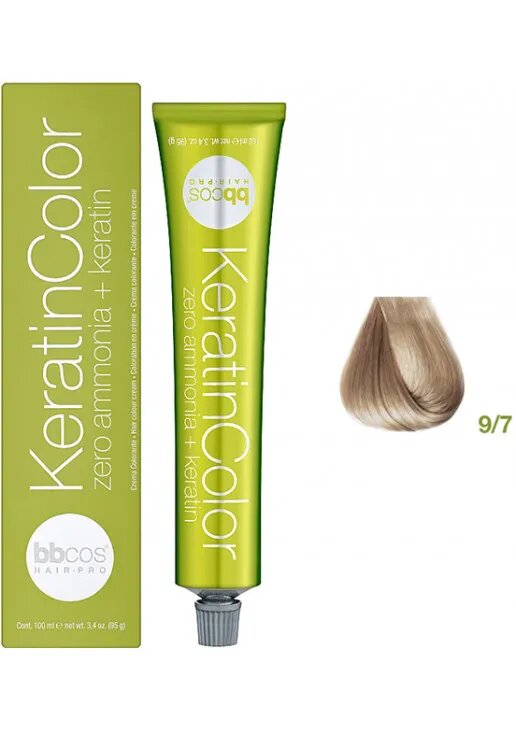 BBcos Keratin Color Hair Cream - Безаміачна фарба для волосся 100 мл 9/7 - Блондин дуже світлий бежевий