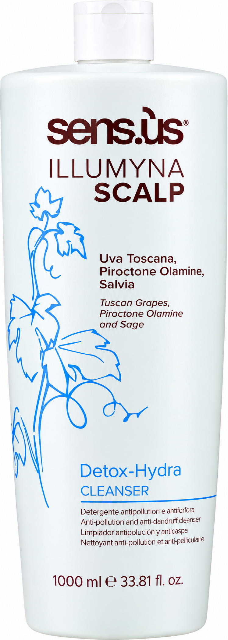 Sens.ùs Illumyna Scalp Detox Hydra Shampoo — Увлажняющий шампунь против перхоти 1000 мл