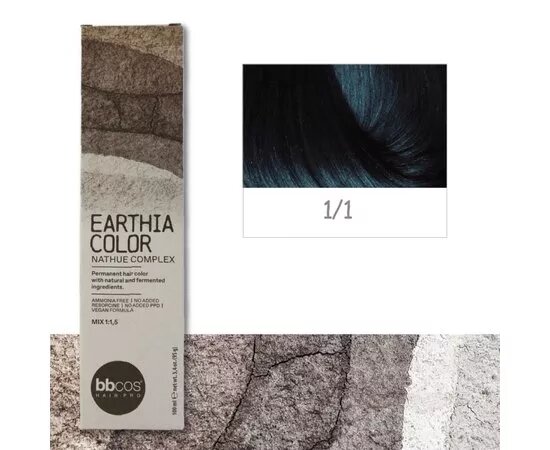 BBcos Earthia Color - Фарба для волосся без аміаку 100 мл 1/1 - Блакитно-чорний