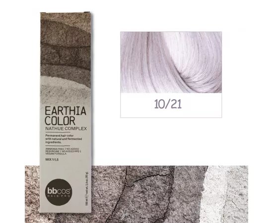 BBcos Earthia Color - Фарба для волосся без аміаку 100 мл 10/21 - Фіолетово-попелястий ультра світлий блондин