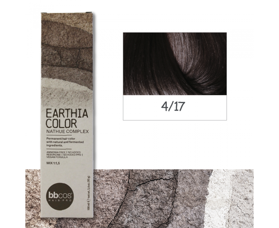 BBcos Earthia Color - Фарба для волосся без аміаку 100 мл 4/17 - Вугільно-коричневий шатен