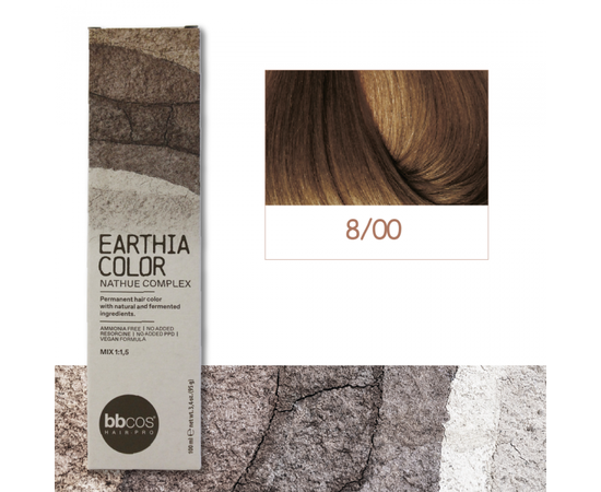 BBcos Earthia Color - Фарба для волосся без аміаку 100 мл 8/00 - Насичений світло-русявий