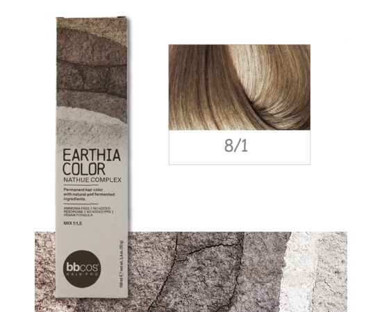 BBcos Earthia Color - Фарба для волосся без аміаку 100 мл 8/1 - Попелястий світло-русявий