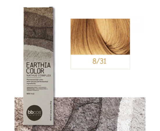 BBcos Earthia Color - Фарба для волосся без аміаку 100 мл 8/31 - пісочний світло-русявий