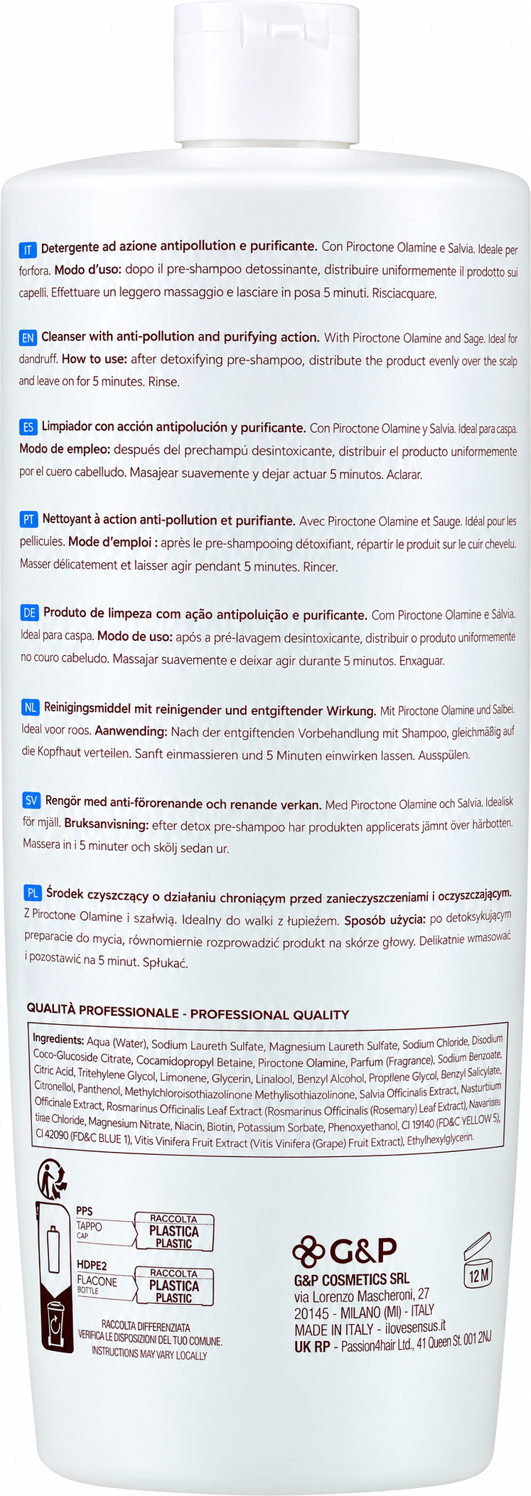 Sens.ùs Illumyna Scalp Detox Hydra Shampoo — Увлажняющий шампунь против перхоти 1000 мл Фото №2