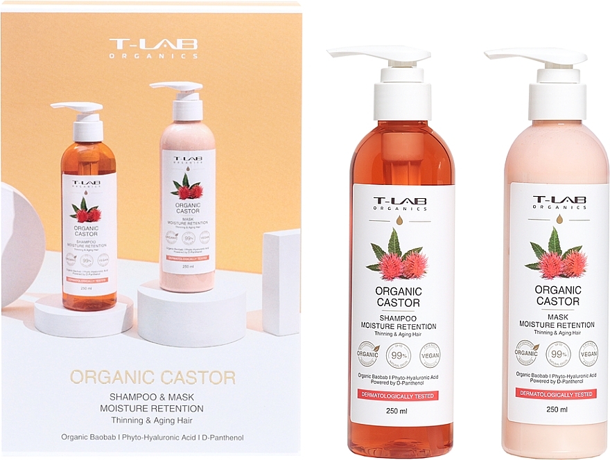 T-LAB ORGANIC Castor Shampoo and Mask set – Шампунь, 250мл+250мл