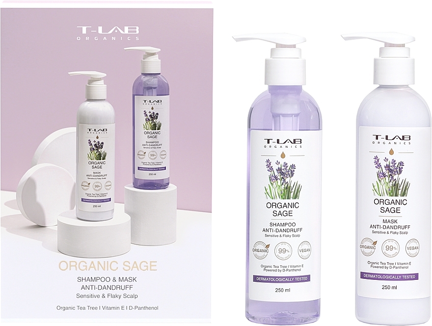 T-LAB ORGANIC Sage Shampoo and Mask set – Шампунь, 250мл+250мл